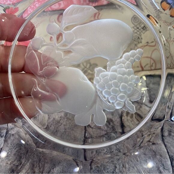 Val St Lambert Crystal Serving Dish Candy Nappy Bowl Floral Mid Century - Picture 3 of 5